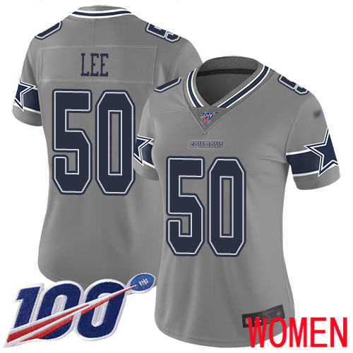 Women Dallas Cowboys Limited Gray Sean Lee #50 100th Season Inverted Legend NFL Jersey